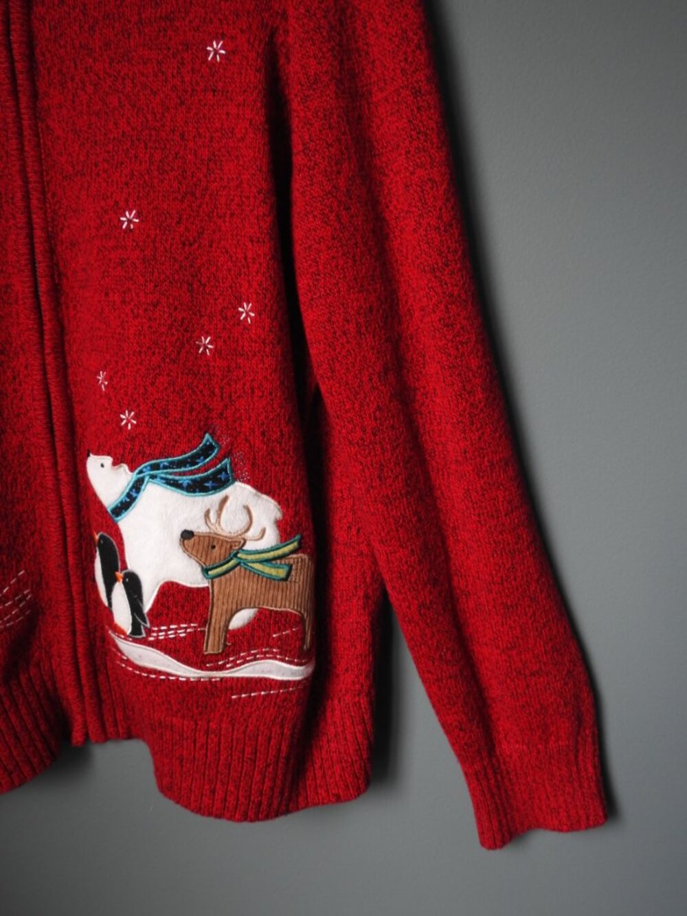 Christopher & Banks Christmas Holiday Full Zip Knit Sweater Cardigan Large - Picture 2 of 8